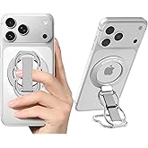 RESPECTED-BRO-Magnetic-Phone-Grip-Stand-with-Finger-Strap, 4-in-1 Magnetic Ring Holder, Kickstand and Elastic Strap for Phones, Universal Fit for iPhone 17/16/15/14/13/12, Android, and Cases (Silver)
