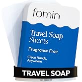 FOMIN - Paper Soap Sheets for Traveling - 100 Unscented Portable Camping Soap Sheets for Travel in Tin - Dissolvable Mini Portable Travel Soap Sheet for Hand Washing