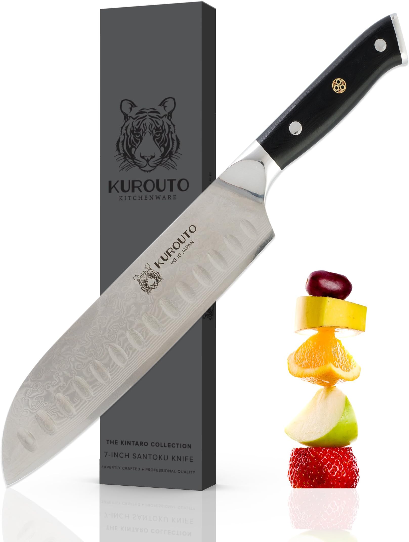 7-inch VG10 Santoku- 66 layers of High Carbon Damscus Stainless Steel Cladding—Kintaro Series—Kurouto Kitchenware