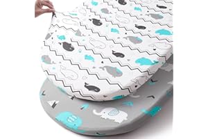 Stretch Fitted Bassinet Sheet Set BROLEX 2 Pack Cradle Sheets for Bassinet Pad/Mattress,Unisex Boys Girls,Ultra Soft,Elephant Whale