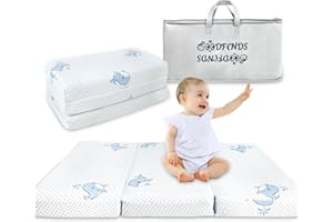 GOODFINDS Pack and Play Mattress Dual-Sided Memory Foam 38x26 Trifold Mattress for Pack n Play Portable Foldable Mini Crib Mattresses with Breathable