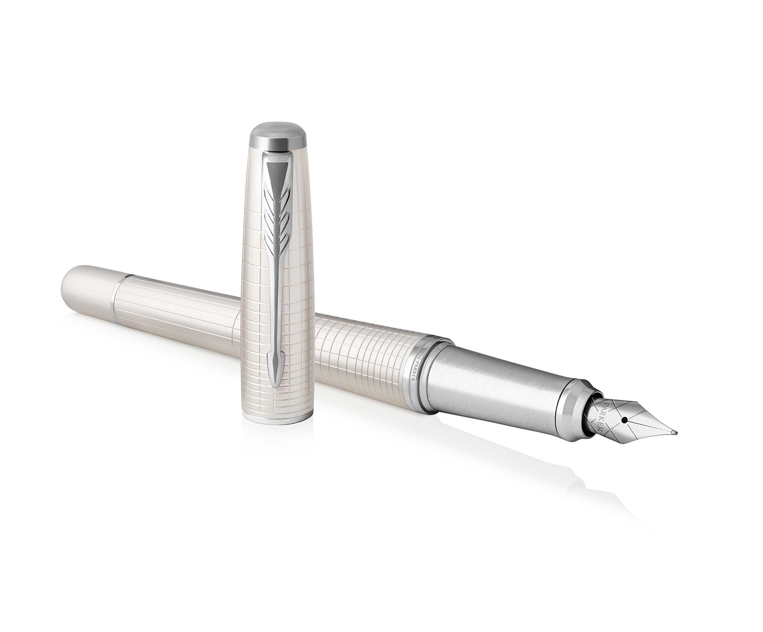 Parker Urban Fountain Pen, Premium Pearl Metal Chiselled with Medium Nib and Blue Ink Refill, 1931608