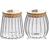 FANTESTICRYAN Small Glass Coffee Nuts Canister Airtight Storage Jar Petal Decorative Container with Bamboo Lid Metal Handle Easy to Grasp 700ml, 23 FL OZ (Set of 2)
