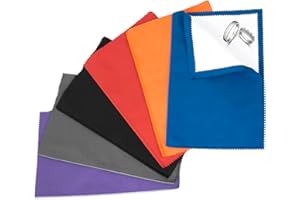 Builimeer 6 PCS Jewelry Polishing Cloths, 10x12 Inch Soft Pure Cotton Polishing Cloths for Cleaning Gold, Silver, Platinum, Diamond, Stainless Steel, Keeps Clean and Shiny (6 Dark Colors)
