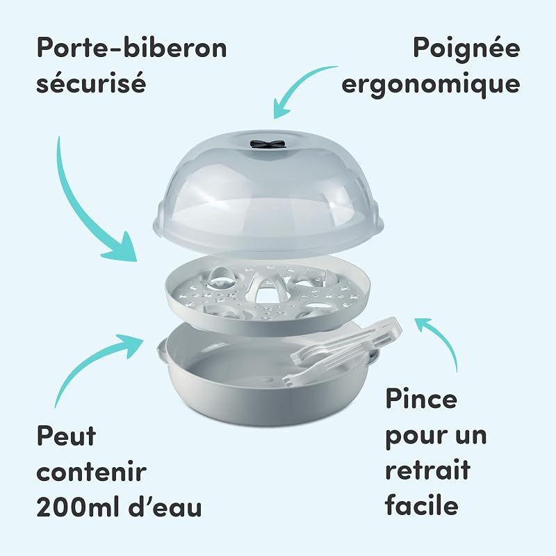 Micro Express Plus Stérilisateur de Biberons Micro-Ondes | Compact et Portable | Jusqu'à 4 Biberons + Accessoires en 4 Min