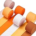PartyWoo Crepe Paper Streamers 6 Rolls 492ft, Pack of Burnt Orange, Pumpkin Orange, Ivory and White Crepe Paper for Birthday and Baby Shower Decorations (1.8 Inch x 82 Ft/Roll)