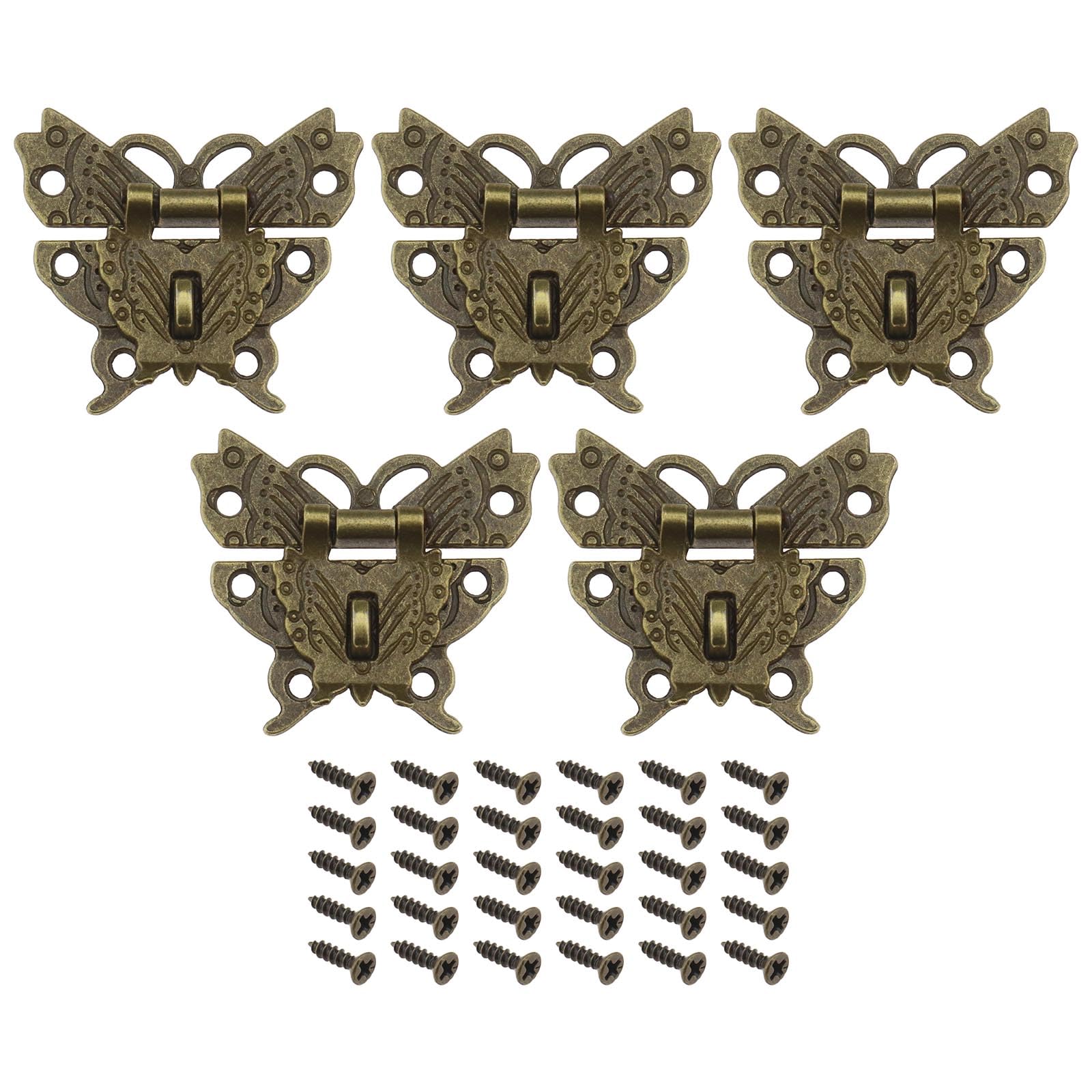 Create idea 5 Sets Antique Clasps with Screws Alloy Butterfly Latch Hasp Vintage Decorative Latch for Wooden Jewelry Wood Box Cabinet Bronze