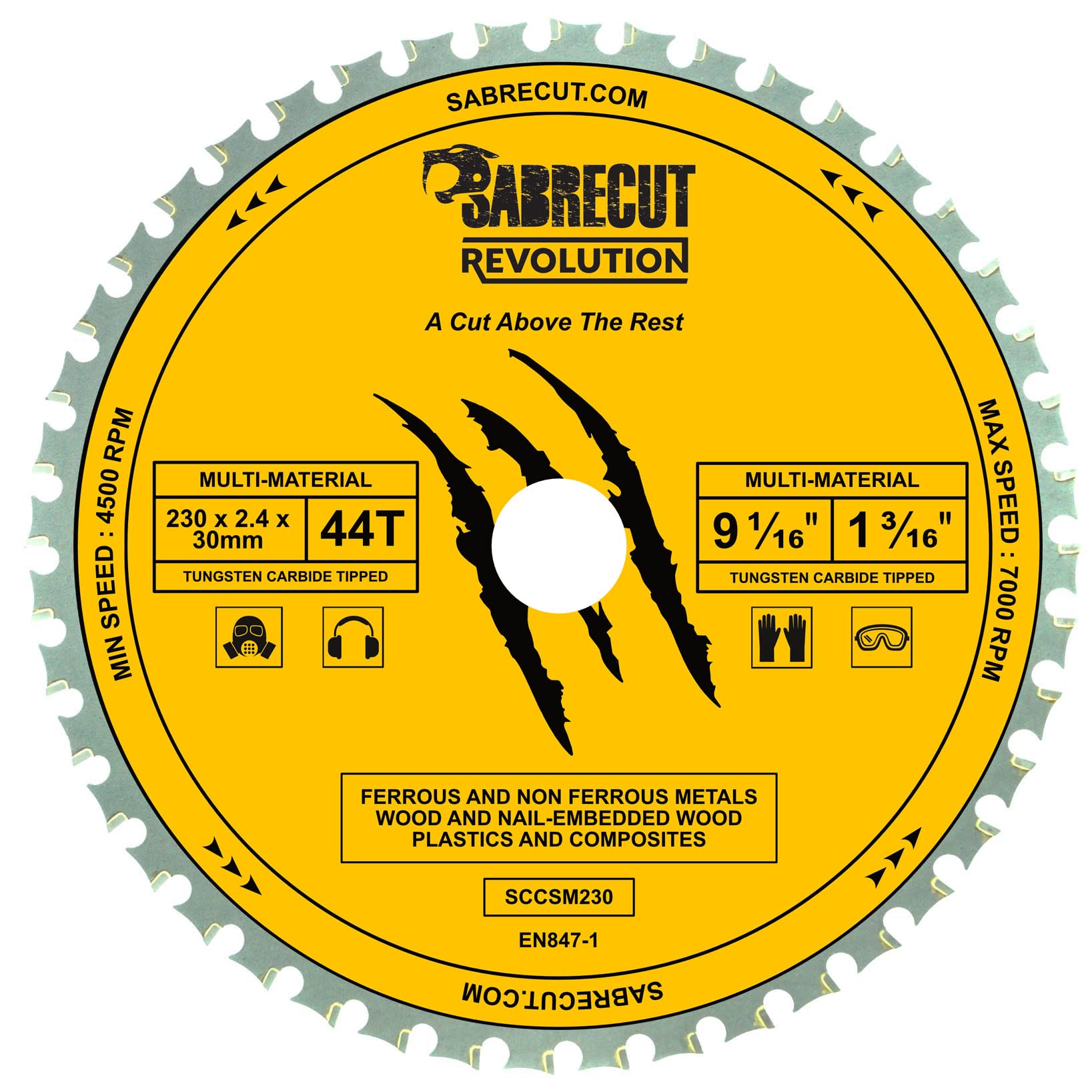 1 x SabreCut SCCSM230_44 230mm 44T x 30mm 25.4mm 20mm 16mm Bore Multi-Material Metal Wood Plastic Circular Saw Blade