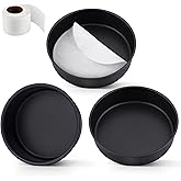 LIANYU 6 x 2 Inch Round Cake Pan Set of 3, Stainless Steel Black Nonstick Cakes Pans for Birthday Baking Wedding, Come with 90 Pieces Parchment Paper & Side Liner Roll, Dishwasher Safe