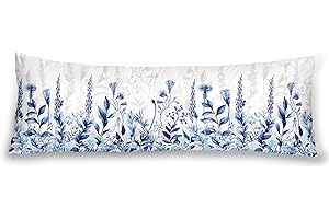 HMS HAPPY MEMORIES Body Pillowcase, Bohemian Flower Ultra Soft Colorful Velvet Full Long Body Pillow Covers 20 x 54 with Zipper, Total Boho Floral Body Pillow Protector, for Adults Women and Men (White & Blue)