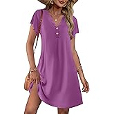 Ekouaer Women's Nightgown Short Flare Sleeve Sleepshirt V-Neck Sleepwear Soft Nightshirt Pajama Dress S-XXL