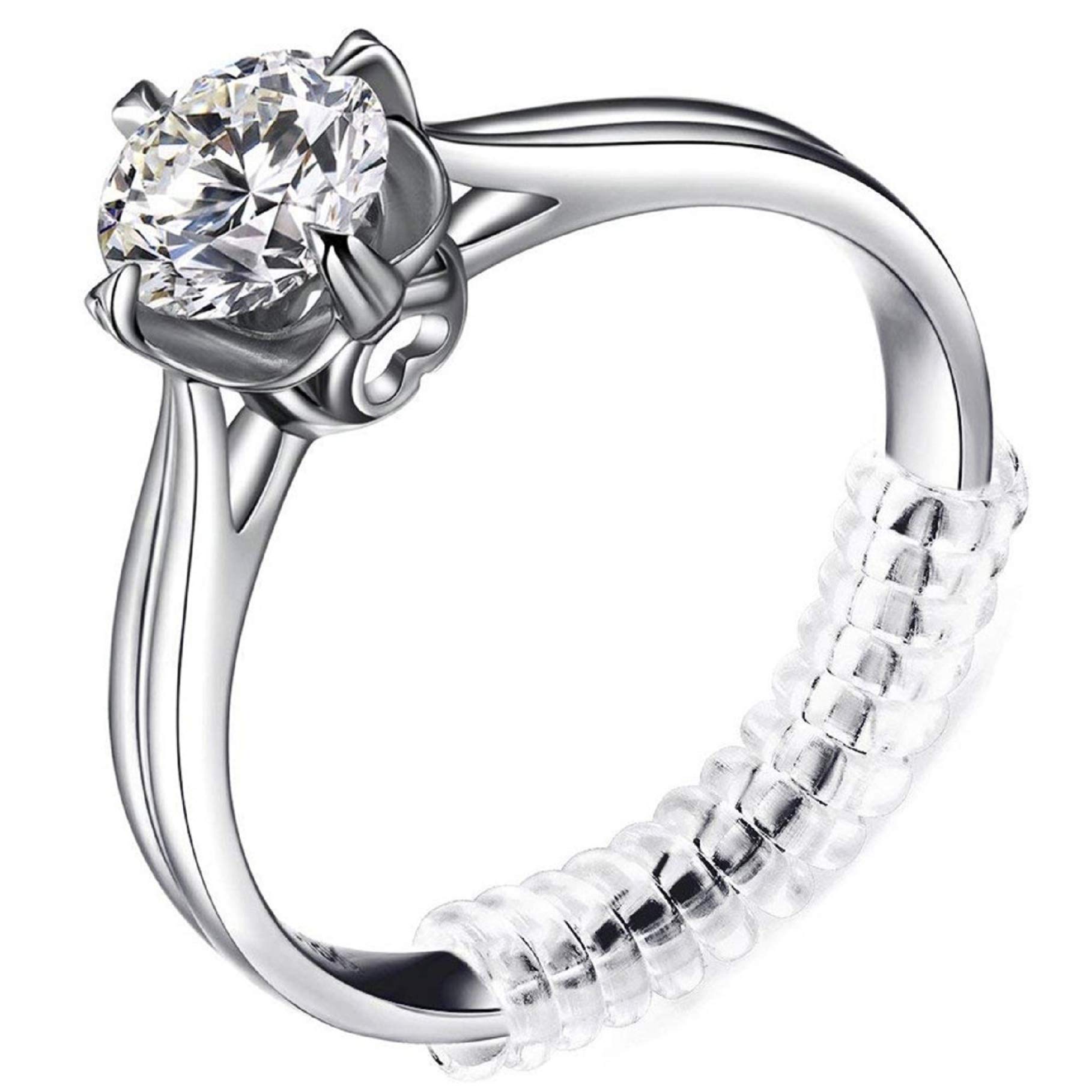 SNOWSONG Invisible Transparent Ring Size Adjuster for Loose Rings - 15 Pack Jewelry Sizer Ring Size Silicone Guard Clip Noodle