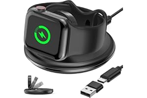 NANW Compatible for Apple Watch Charger, Portable Magnetic iWatch Charger Stand with USB C/USB A Port Charging Cable Nightstand Mode Compatible with Apple Watch Series 9 8 7 SE 6 5 4 3 2, Black