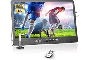 Desobry 18.5" Portable TV with Antenna, 1080P LED TV with HDMI Input/AV Input/USB Port, Small TV for Kitchen, Camping, RV, Bedroom, Patio, Indoor Outdoor Portable T V Built-in Stand