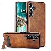 KSELF Leather Case with Stand for Samsung Galaxy S25 Plus Case, Protective Soft Grip Luxury Cover for Men, Protective Slim Kickstand Shockproof Phone Cases Compatible with S25 Plus 6.7", Brown