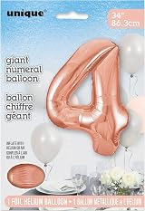 Unique Rose Gold Number 4 Shaped Large Foil Balloon 86cm - Birthday Party Decor view 2