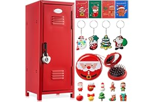 Vercraft 12 Pcs Mini Locker 10.8 Inch Miniature Storage with Lock and 2 Keys Small Cute Functional Locker for Desktop Bedroom Home Office(Red,Santa)