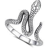 ZLILIJAN Snake Ring 925 Sterling Silver Black Snakes Statement Adjustable Rings Gothic Vintage Jewelry for Women