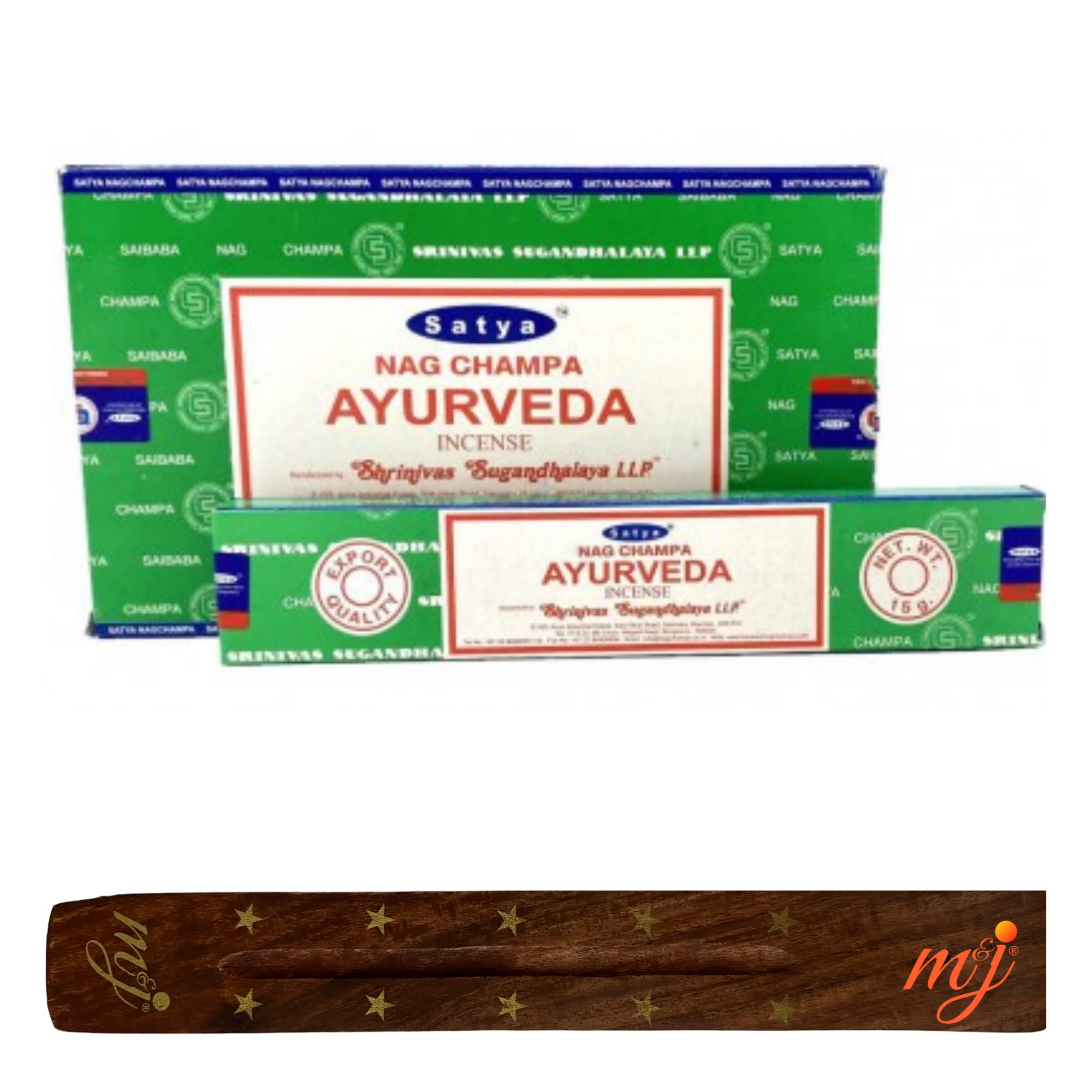 Original Satya Nag Champa Ayurvida Incense Sticks | with M&J incense sticks holder | Full Box | for Aromatherapy, Spa, Yoga, Weddings, Meditation, Healing, Positivity and Relaxation