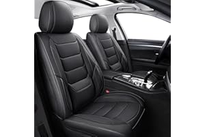 HOOZOOM Leather Car Seat Covers Waterproof Front Seat Covers Breathable Seat Protectors Universal Fit for Most Automotive Cars SUV Van Trucks (Black,Front Pair)