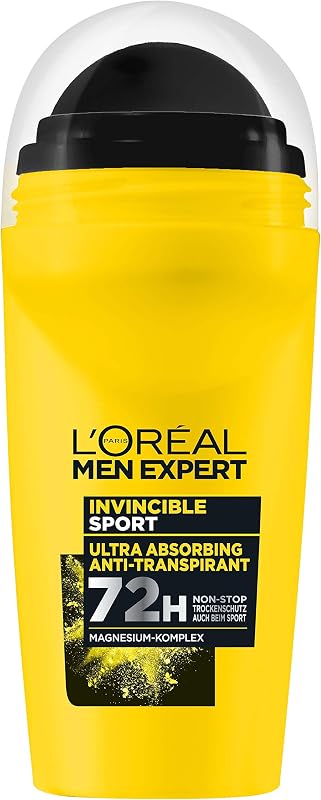 L'Oréal Men Expert Desodorante compacto para hombres, desodorante de larga duración contra el sudor con 96 horas de efecto, Invincible Sport, 6 x 50 ml