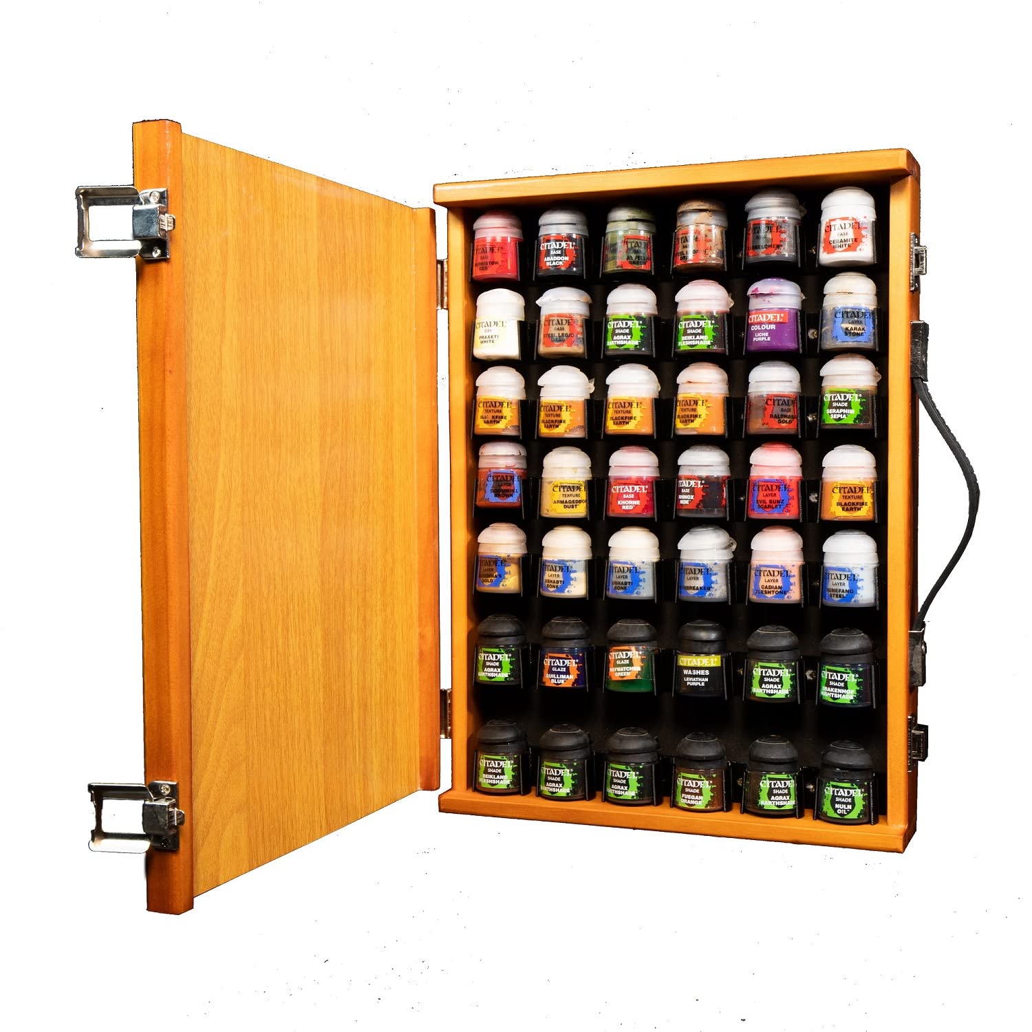 AEROGRAFANDO Wooden case with practical handle and clip closure - suitable for Citadel model colors - 42 seats