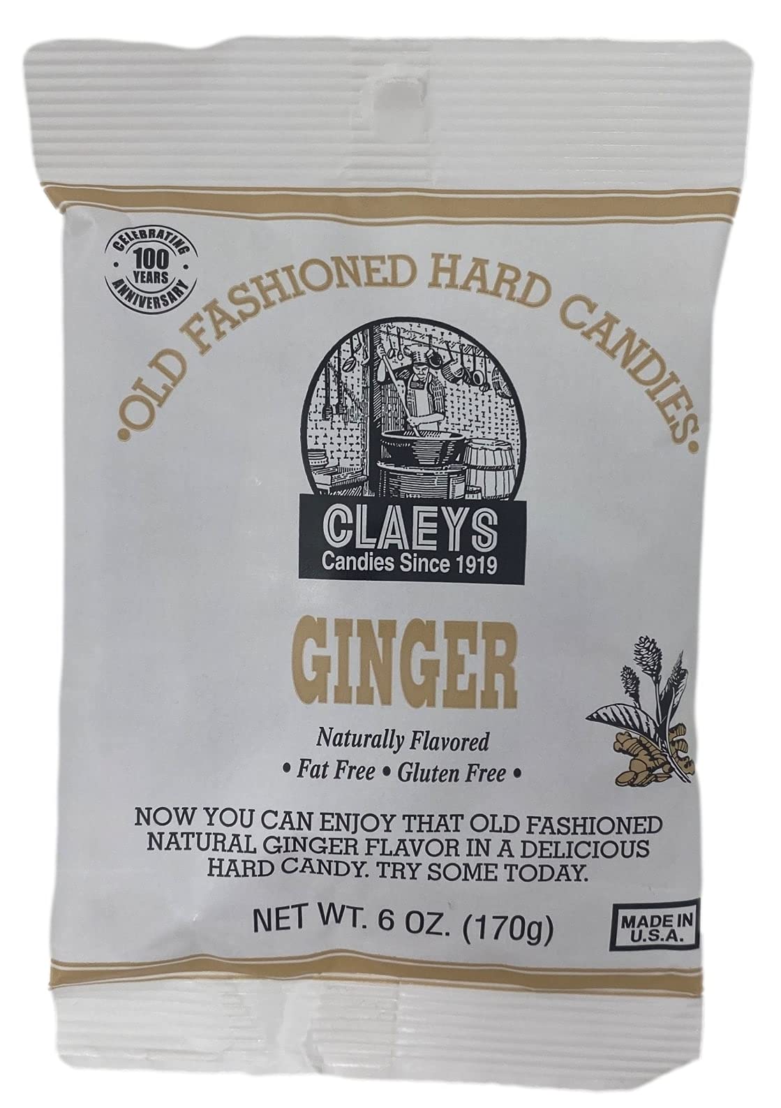 Clearview Containers Claeys Candies Ginger Drops Hard Candy 6 Ounces