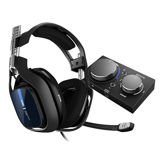 ASTRO Gaming A40 TR, Gaming-Headset mit Kabel, MixAmp Pro TR, Gen 4, ASTRO Audio V2, Dolby Audio, Austauschbares Mikrofon, Game/Voice Balance Control, Kompatibel mit PS5, PS4, PC, Mac - Schwarz/Blau