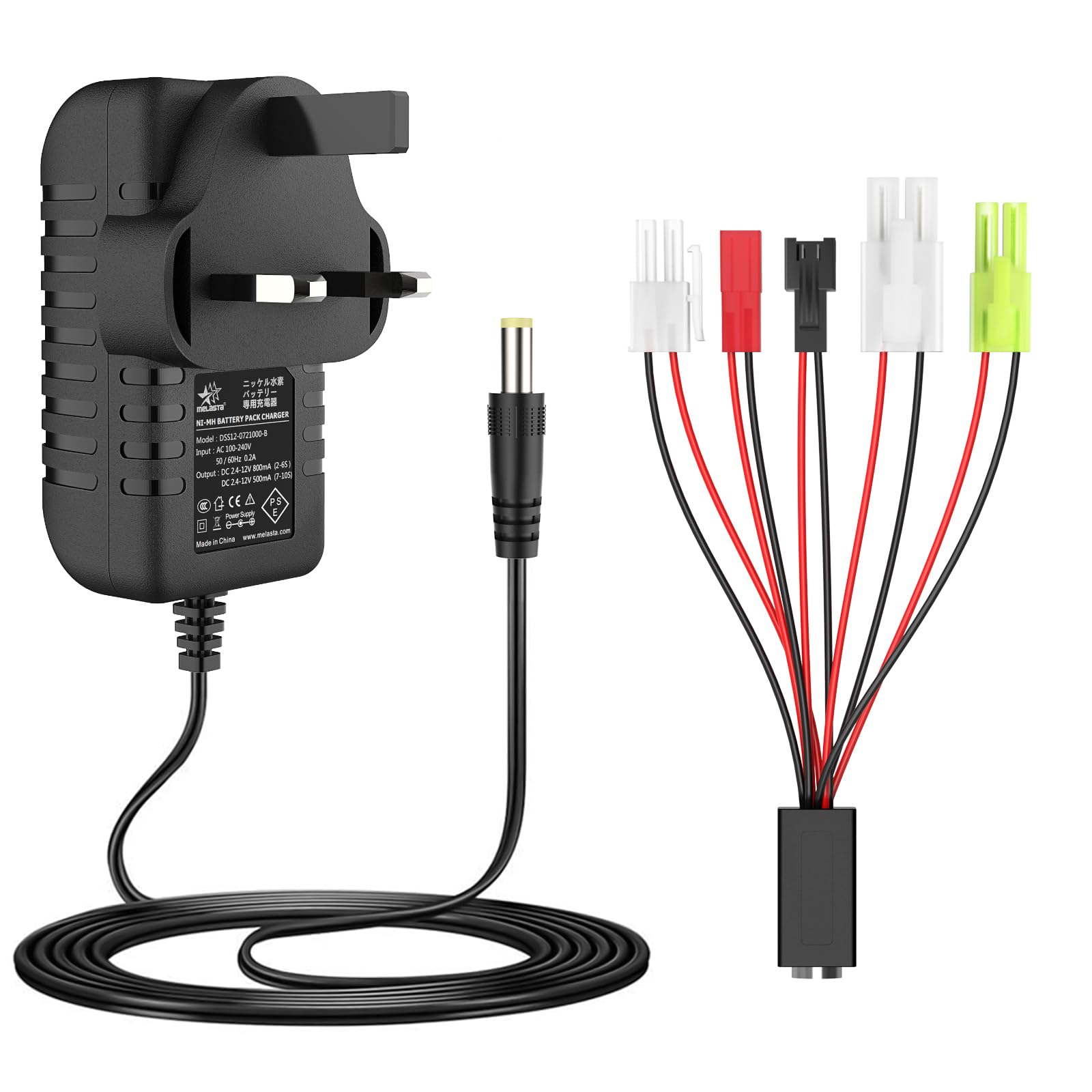 melasta Intelligent 2.4V 3.6V 4.8V 6V 7.2V 8.4V 9.6V 10.8V 12V Nimh/Nicd Rechargeable Battery Charger for 2-10S Airsoft Battery RC Car with Standard Tamiya/Mini Tamiya SM-2P/JST/Huanqi Connector