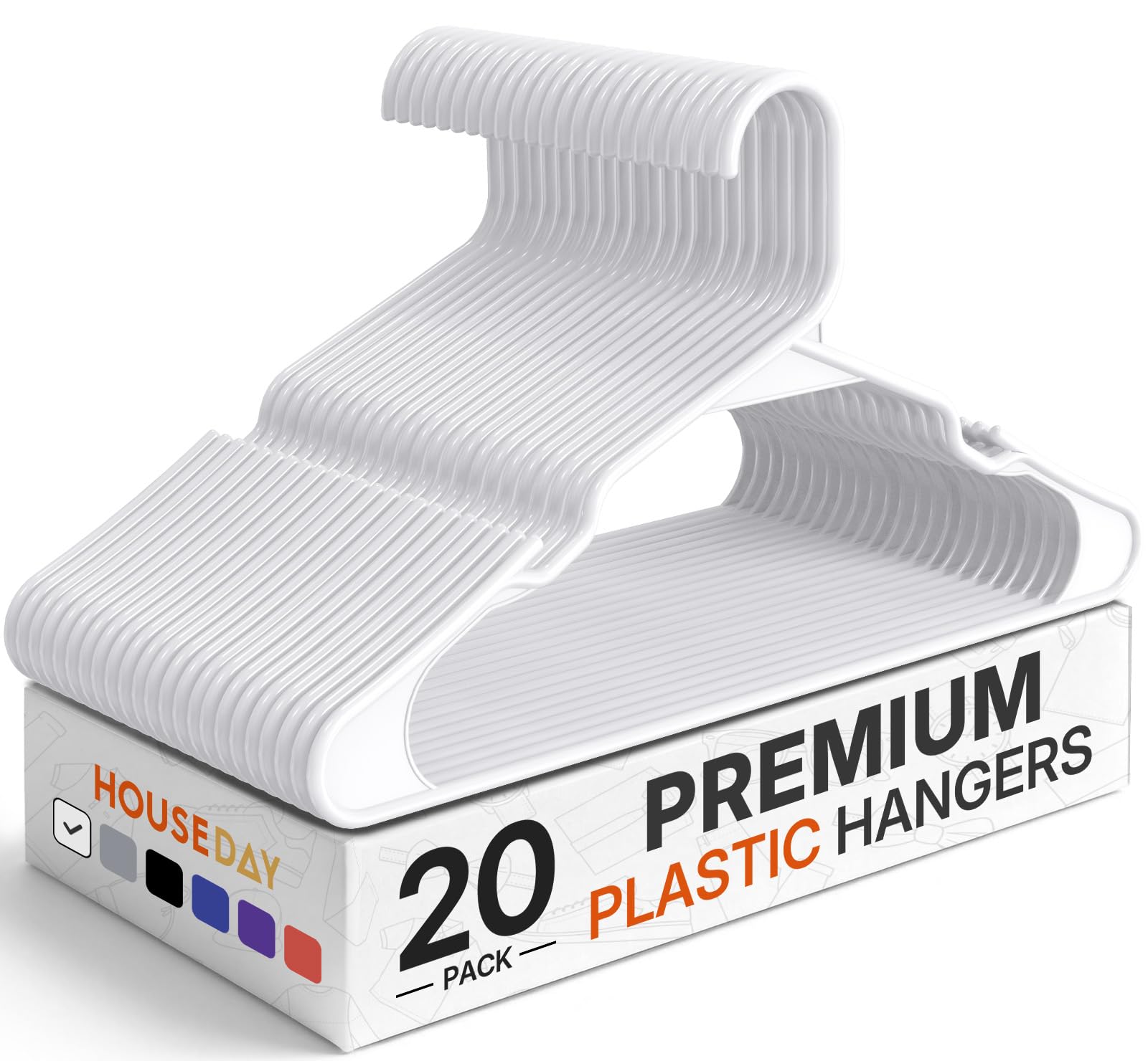 Photo 1 of ***MISSING ABOUT 5***HOUSE DAY Plastic Hangers 20 Pack - White Clothes Hangers with Non-Slip Shoulder Grooves, Durable and Sturdy T-Shirt, Dress, Coat Hanger, Space Saving Design Perfect for Closet Organizers and Storage***MISSING ABOUT 5***