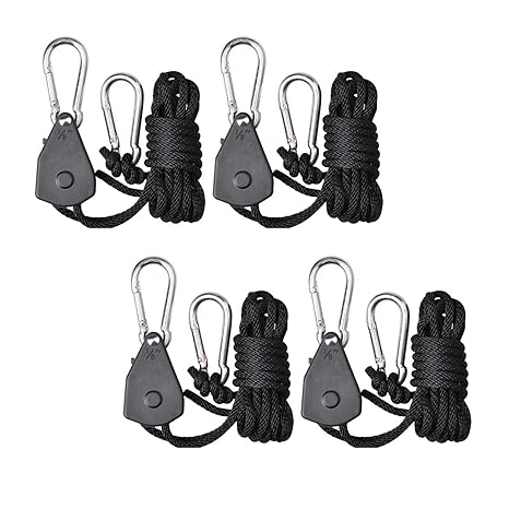 JS Products 2 Paar Easy Rolls Seil Ratsche Rope Ratchet mit Haken für Pflanzenlampe, 240 cm, 68 kg Kapazität (1/8 Zoll)