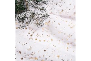 MandyQ Christmas Tree Skirt,Luxury White Plush Faux Fur Stars Moon Tree Skirt,30" 36" 48" Xmas Tree Skirt for Christmas Holiday Decoration 906/Gold/78cm