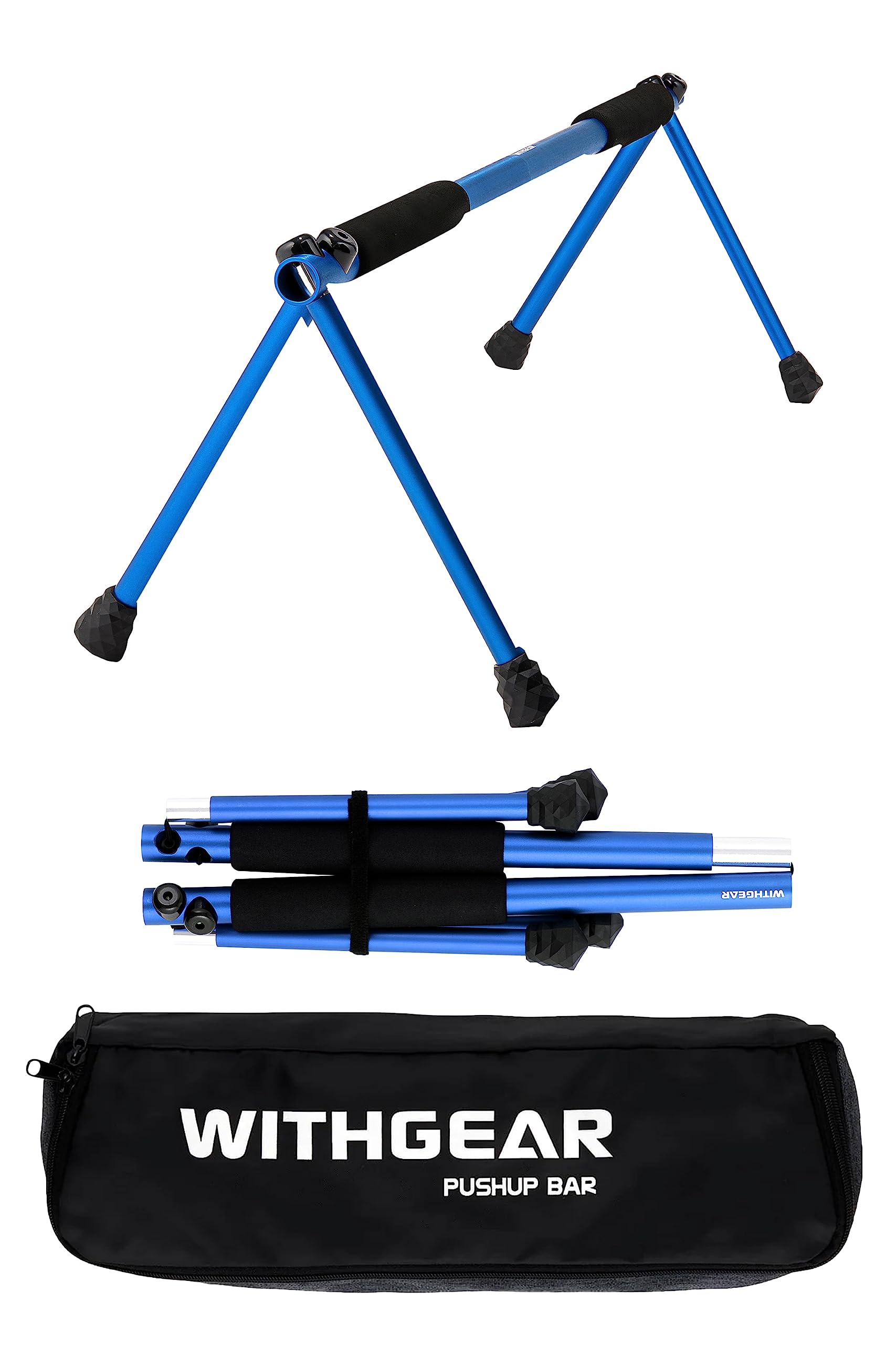 Withgear Folding Push Bar - Duralumin Heavy Duty Lightweight Metal Push Bars and Indoor Outdoor Parallette Bar for Men Women Blue Swan