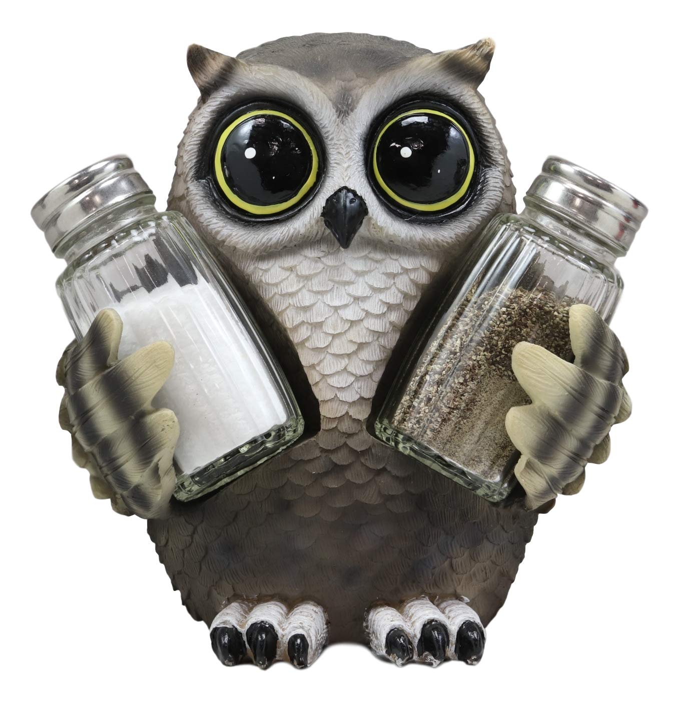 Ebros Gift Whimsical Owlet Baby Owl With Big Round Eyes Glass Salt And Pepper Shakers Holder Display Figurine Set 6" Tall Wildlife Whispering Forest Spirit Nocturnal Birds Sculpture Home Decor Accent