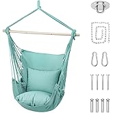 Athena Collection Hammock Chair Hanging Rope Swing Chair with 2 Cushions, Max 350 Lbs, Hanging Macrame Chair with Anti-Slip Grooves Spreader Bar and Pocket for Outdoor Indoor Patio Yard, Green