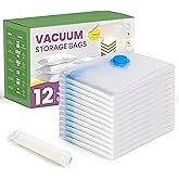 Space Bags Vacuum Storage Bags (Jumbo 12 Pack) Save 80% Space - Vacuum Bags for Comforters and Blankets, Bedding, Compression Seal for Closet Storage - Pump for Travel