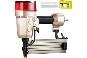 meite ST64E Concrete Nail Gun with 400PCS 14 GA 1-1/4 Inch T Nails, Heavy Duty Pneumatic Concrete T-Nailer Gun for Plywood/De