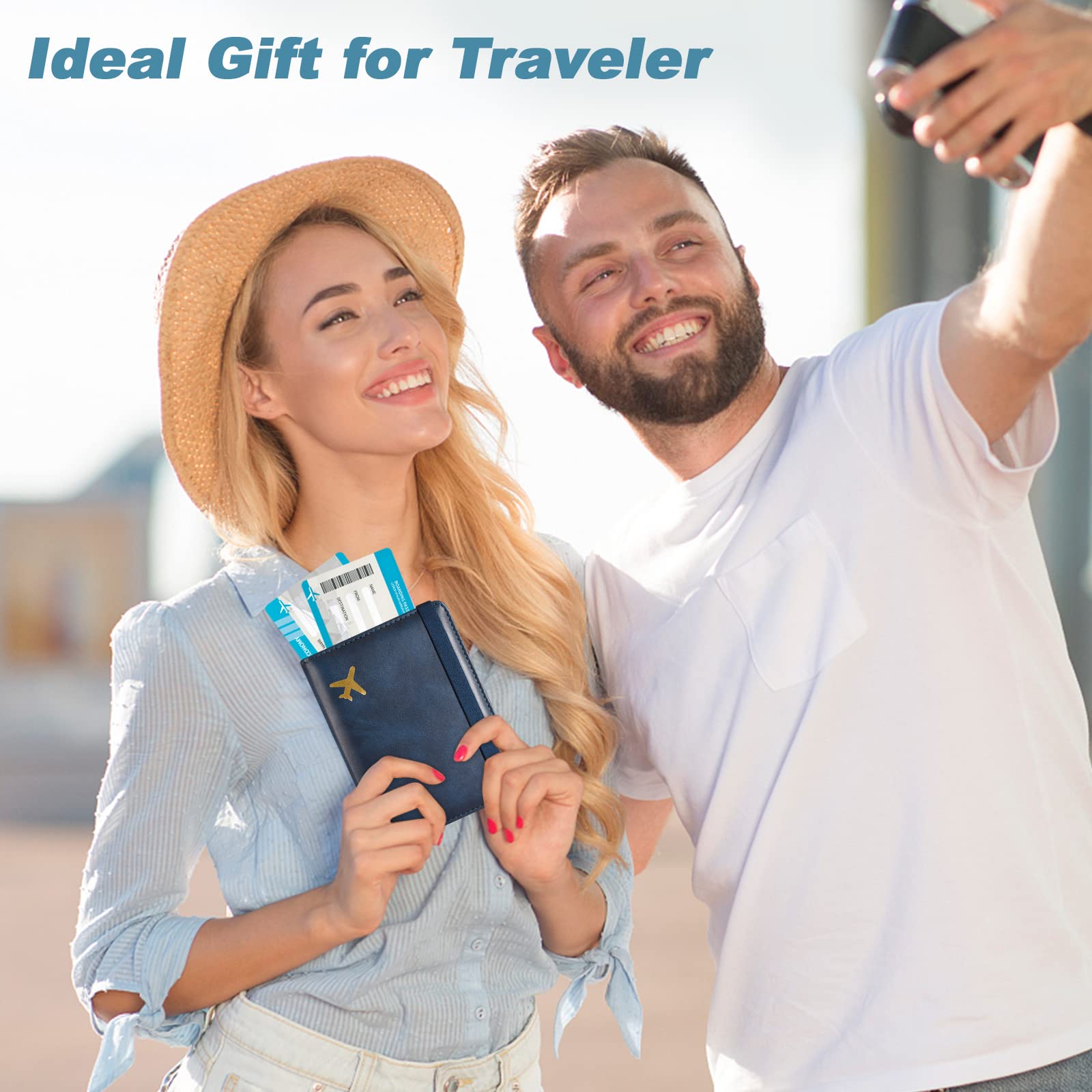 DMLuna Passport Holder, Premium PU Leather Travel Passport Wallet RFID Blocking Passport Cover Case Travel Documents Organizer with Pen Holder, for Women and Men