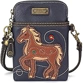 CHALA Crossbody Cell Phone Purse | Women's Multi-Color Wristlet Handbags with Adjustable Strap (Navy_ Horse Brown)