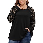 SCOMCHIC Plus Size Tops for Women Elegant Lace Long Sleeve Blouses Crew Neck Fall Dressy Shirts Loose Casual Tunics Tops