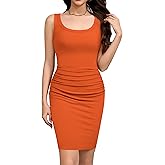 Missufe Women's Summer Tank Dress Square Neck Sleeveless Casual Ruched Bodycon Knee Length Dresses