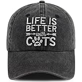 Life is Better with Cats Hat for Men Women, Funny Adjustable Embroidered Animal Gifts Baseball Cap