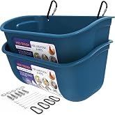Goovilla Chicken Feeder Waterer, Hanging or Screw-in, 2 Pack 5 Quart, Blue | With Clips and Screws, Goat Feeding Supplies, Duck Piglet Sheeple Coop Dog Livestock Poultry Plastic Feeder Trough Bucket