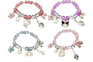 CJIAYUJEW Cute Bracelet Crystal Pearl Bracelets, Anime Elastic Stretch Crystal Bead Bracelet Lovely Cartoon Elastic Beaded Bracelets for Women