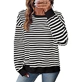 SHEWIN Oversized Sweatshirt for Women Crewneck Striped Shirt Long Sleeve Tops Pullover Womens Fall Fashion 2025