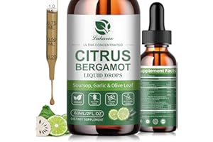 LUKAREE Citrus Bergamot + Soursop Liquid Drops with Garlic, Olive Leaf, Vitamin C D3, Black Pepper for Enhanced Absorption, Herbal Wellness Supplement for Cholesterol, Heart, Digestive & Immune, 2 Fl Oz