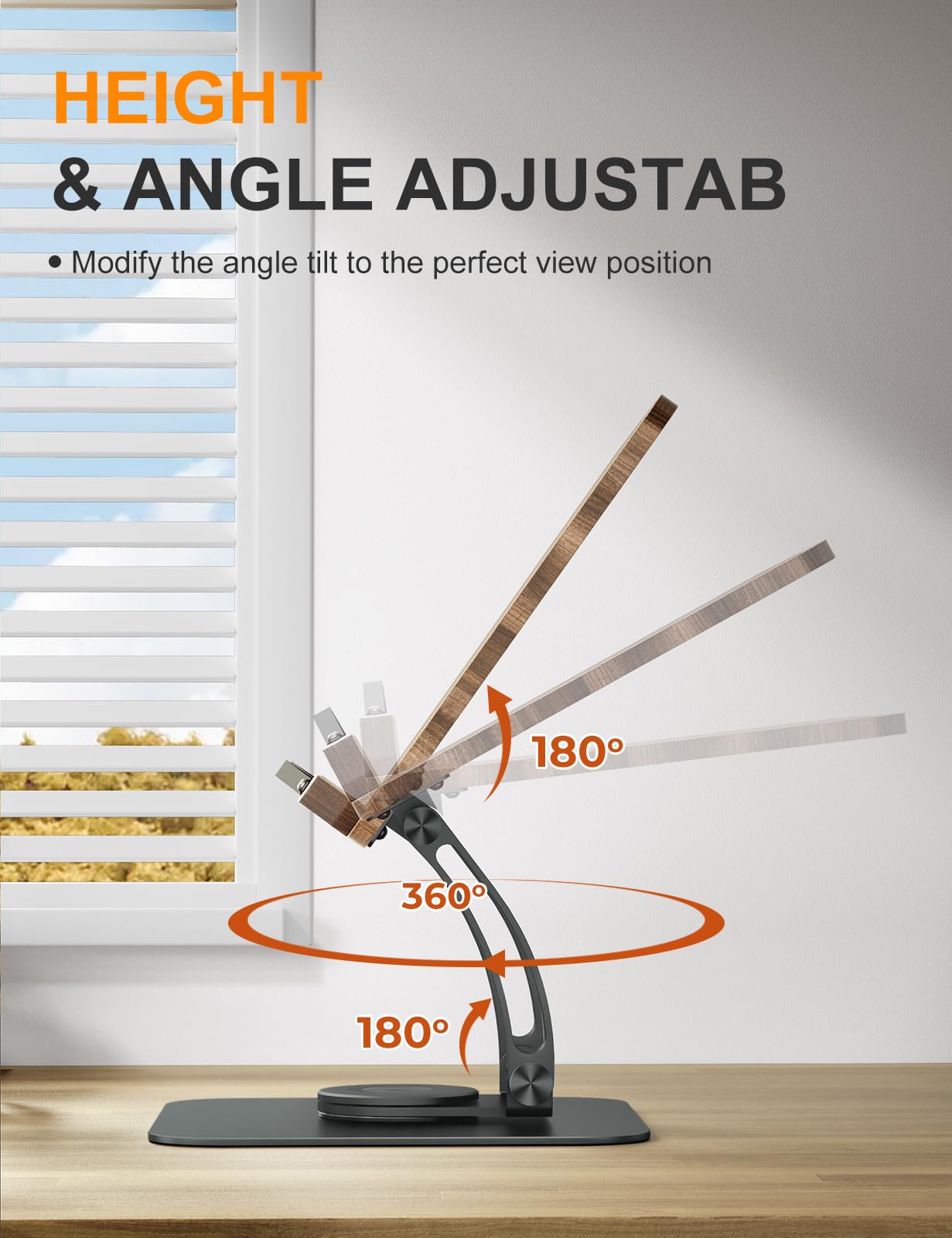 Tounee Book Stand for Reading, Adjustable Book Holder with 360° Swivel Base, Foldable Cookbook Stand Recipe Book Holder with Elastic Page Clips for Music Scores, Recipe, Tablet, Laptop-Gray