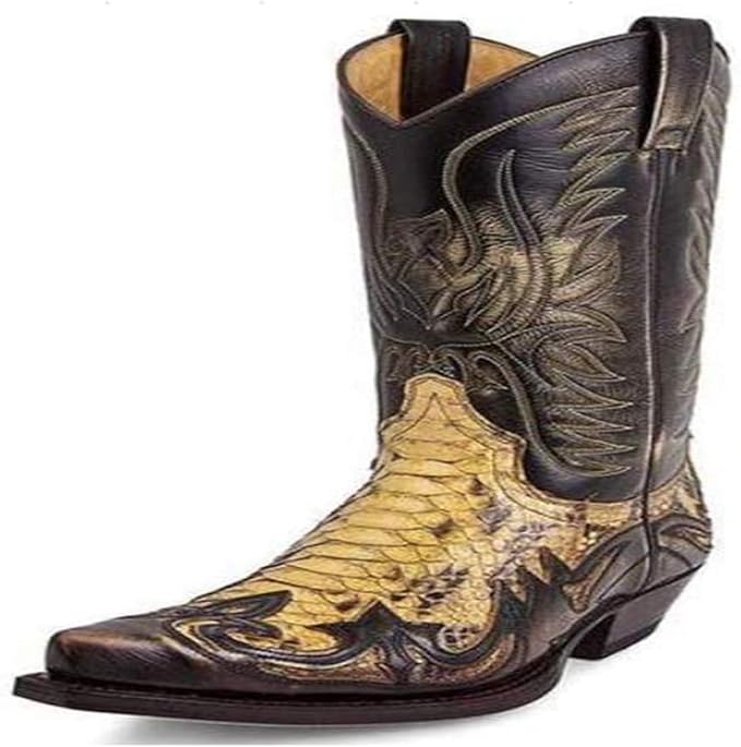 CuteFlats Herren Western Stiefel Mit Schlangenprägung - Cowboy Style Für Freizeit