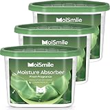 Moismile Moisture Absorbers, Efficient Fresh Scent Humidity Absorber & Odor Eliminator Boxes, Refillable Car Dehumidifier for Closet, Bathroom, Basement& RV, 3 Pack