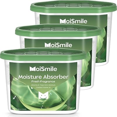 Moismile Moisture Absorbers, Efficient Fresh Scent Humidity Absorber & Odor Eliminator Boxes, Refillable Car Dehumidifier for Closet, Bathroom, Basement& RV, 3 Pack